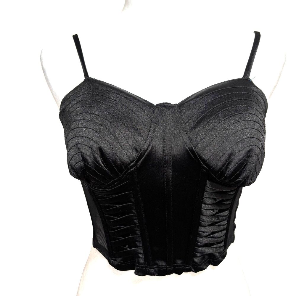 Julia‎ by Love J Satin Corset Top Womens S Padded Mesh Goth Y2K Glam Clubwear